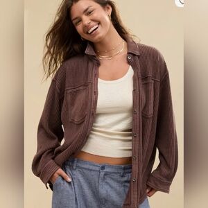 Aerie Chocolate Waffle Knit Utility Jacket